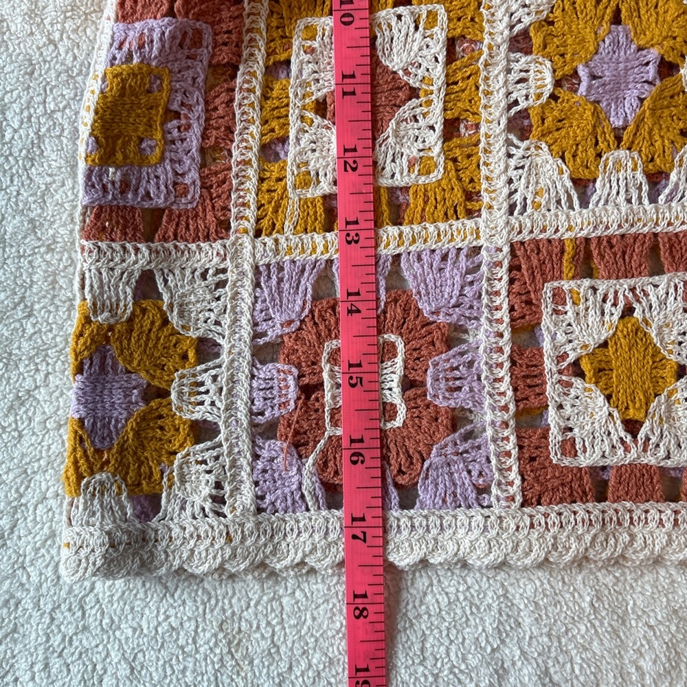 Rebellion Again Crochet Cropped Tank Top, Pink Mustard Cream. Size Medium - Picture 5 of 7